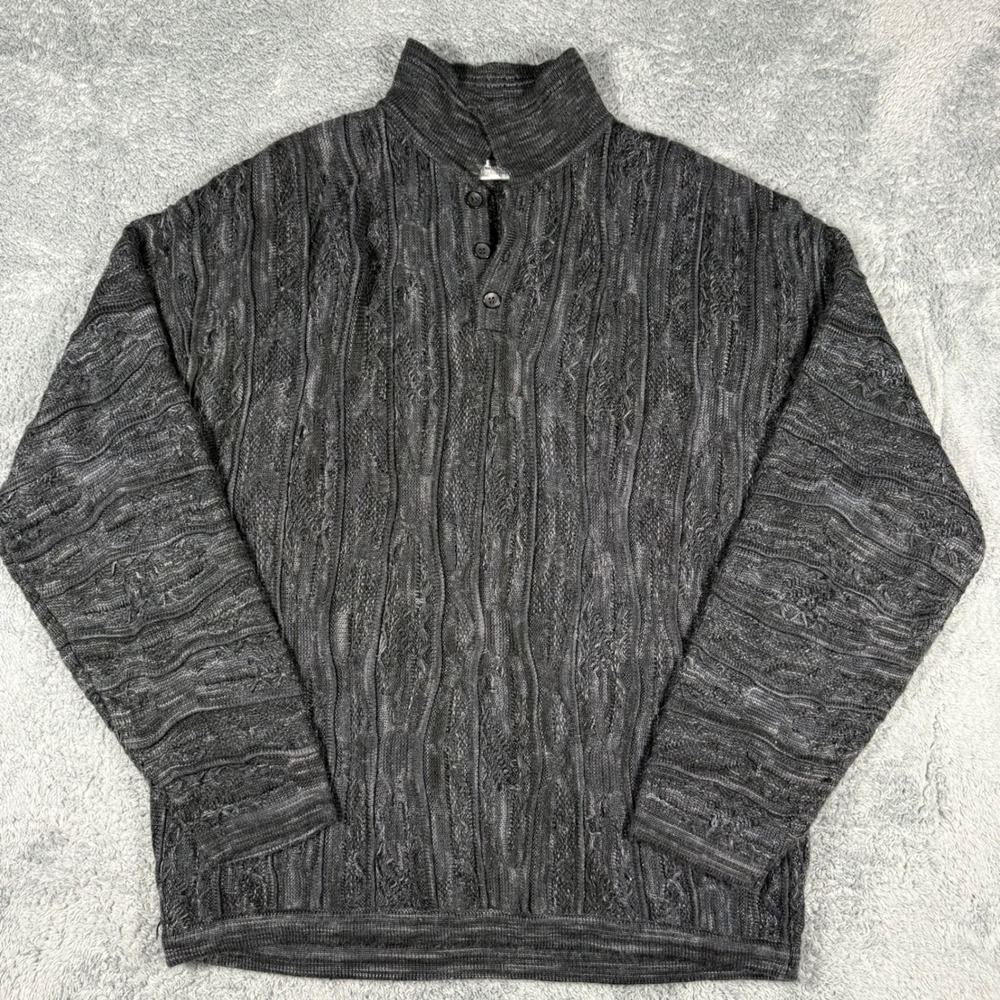 GODBODY  Textured 3D Knit Grandpa‎ Sweater Mock Neck Polyester Size LL